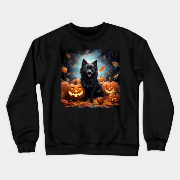 Schipperke Halloween painting Crewneck Sweatshirt by NatashaCuteShop